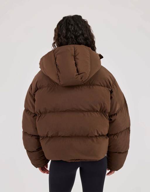 Cernucci Funnel neck hooded puffer jacket in brown, 2 of 4