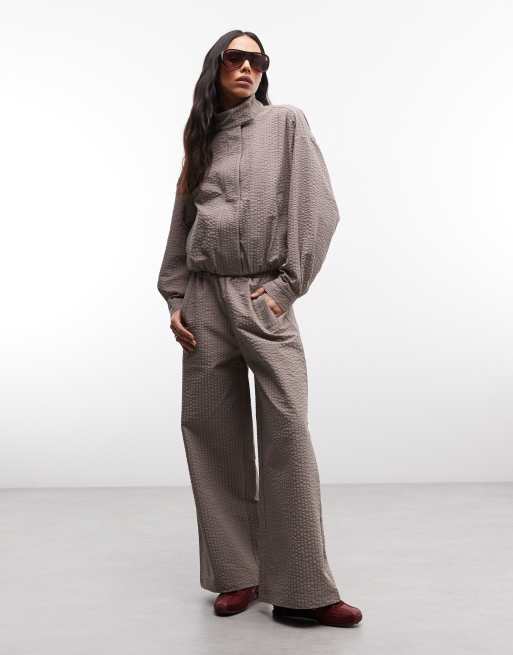 Cernucci funnel neck nylon jacket co-ord in beige micro check, 2 of 4