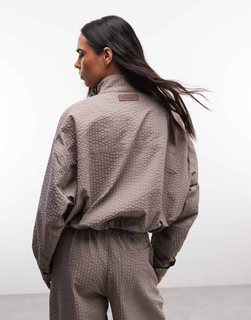 Cernucci funnel neck nylon jacket co-ord in beige micro check, 3 of 4