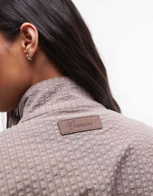 Cernucci funnel neck nylon jacket co-ord in beige micro check, 4 of 4