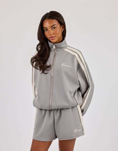 Cernucci Funnel neck taping zip through track jacket in grey - view 1