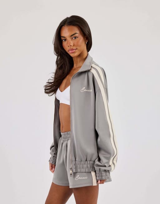 Cernucci Funnel neck taping zip through track jacket in grey, 2 of 4