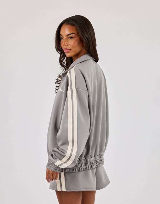 Cernucci Funnel neck taping zip through track jacket in grey, 3 of 4