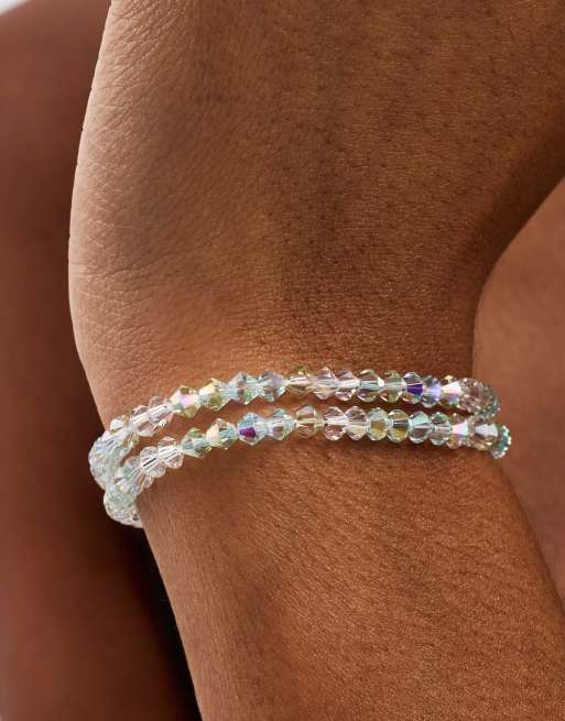 Cernucci Green double layer glass bead bracelet - 4mm in silver, 3 of 4