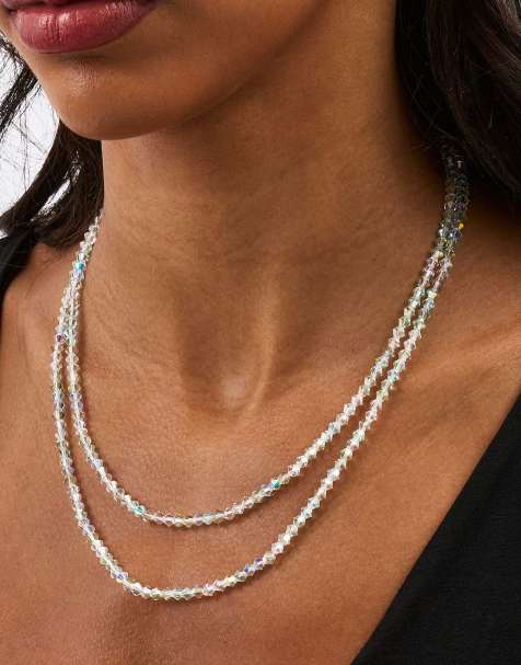 Cernucci Green double layer glass bead necklace - 4mm in silver - view 1