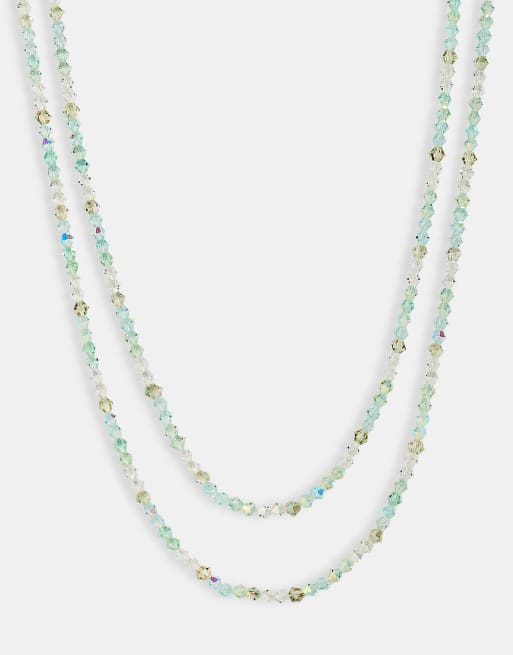 Cernucci Green double layer glass bead necklace - 4mm in silver, 2 of 4