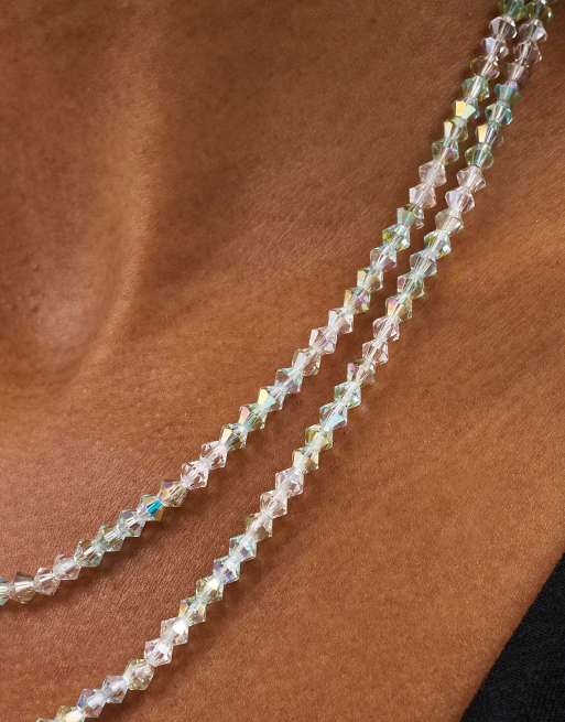 Cernucci Green double layer glass bead necklace - 4mm in silver, 3 of 4