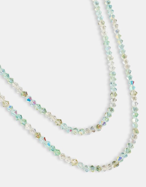 Cernucci Green double layer glass bead necklace - 4mm in silver, 4 of 4