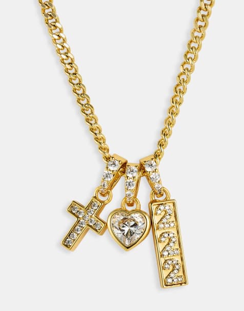 Cernucci Heart triple motif 12mm necklace in gold - view 1