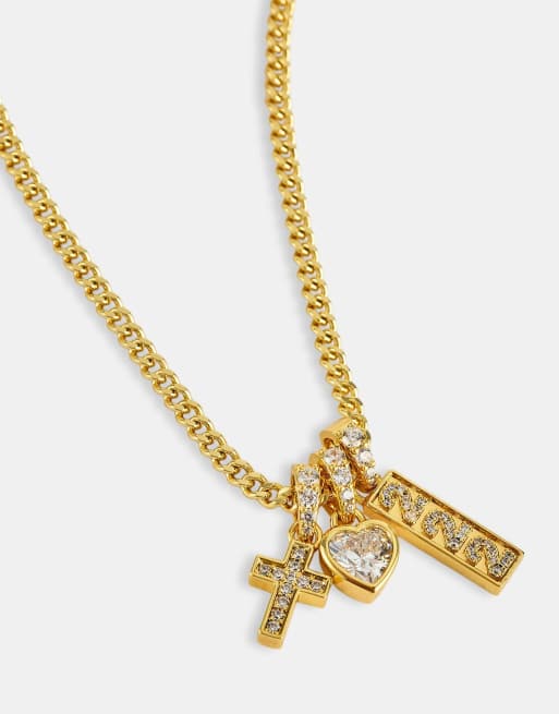 Cernucci Heart triple motif 12mm necklace in gold, 2 of 4