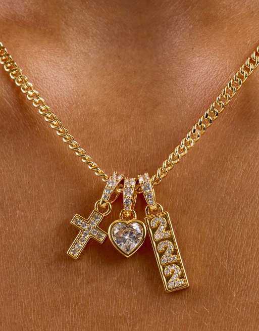 Cernucci Heart triple motif 12mm necklace in gold, 4 of 4