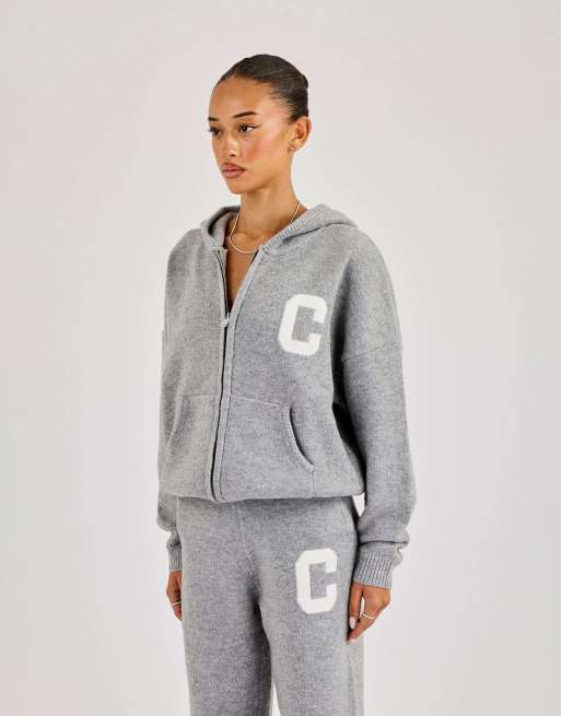 Cernucci Hooded zip through knitted jumper in grey, 3 of 4