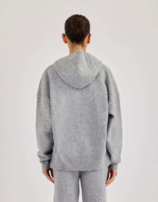 Cernucci Hooded zip through knitted jumper in grey, 4 of 4