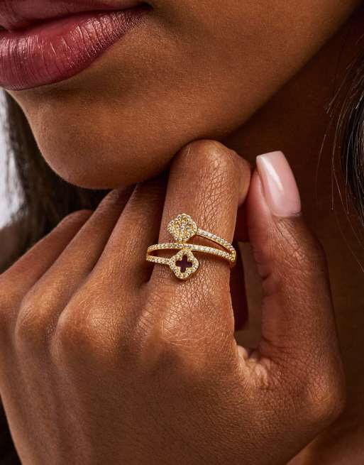 Cernucci Iced and burgundy enamel motif twist ring - 15mm in gold, 2 of 4