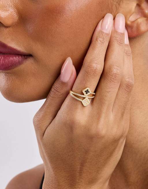 Cernucci Iced and chocolate enamel motif twist ring - 15mm in gold, 2 of 3
