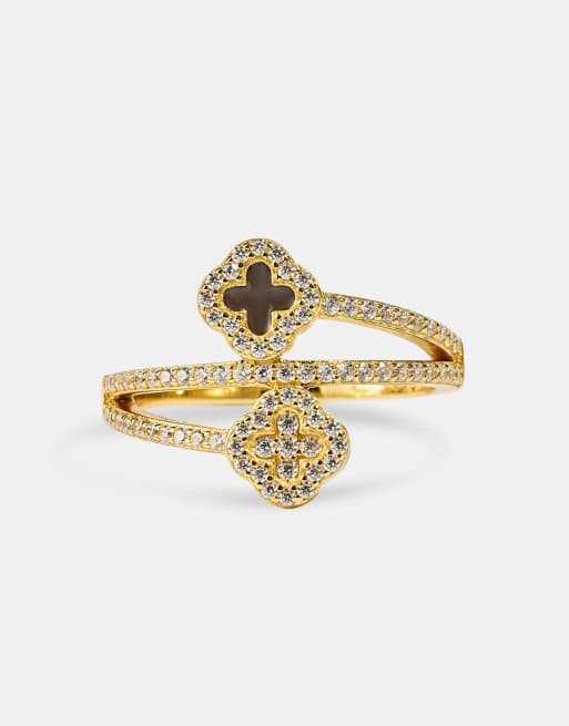 Cernucci Iced and chocolate enamel motif twist ring - 15mm in gold, 3 of 3
