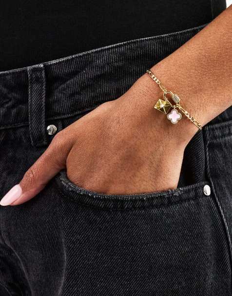 Cernucci Iced bar pendant & pink enamel motif bracelet - 10mm in gold - view 1