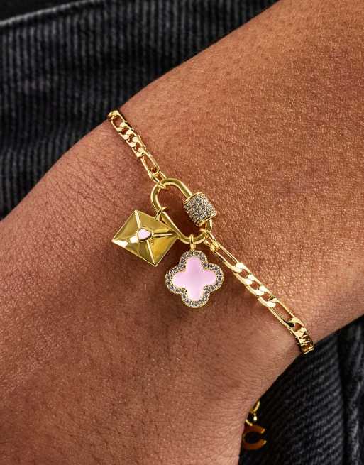 Cernucci Iced bar pendant & pink enamel motif bracelet - 10mm in gold, 2 of 4