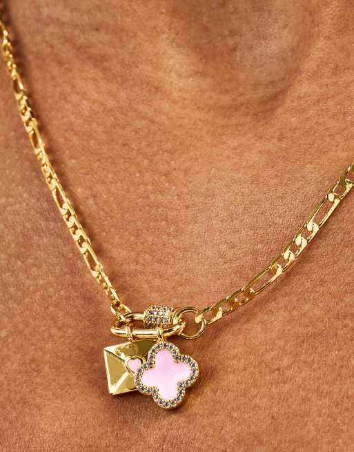 Cernucci Iced bar pendant & pink enamel motif necklace - 10mm -  gold in gold, 2 of 3