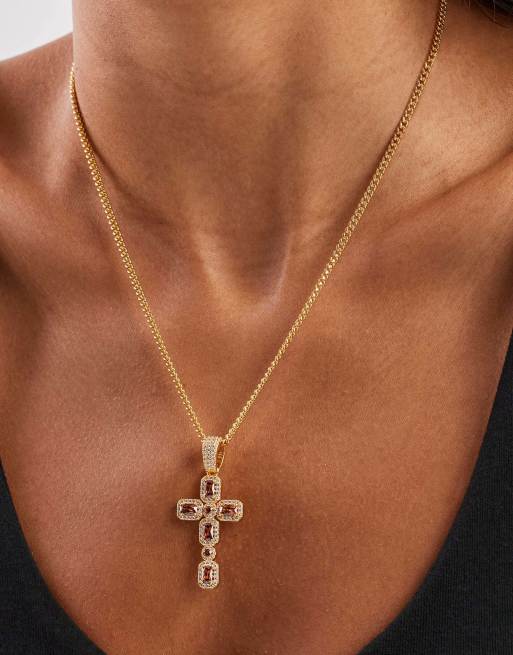 Cernucci Iced chocolate gemstone cross cuban 40mm necklace in gold, 4 of 4