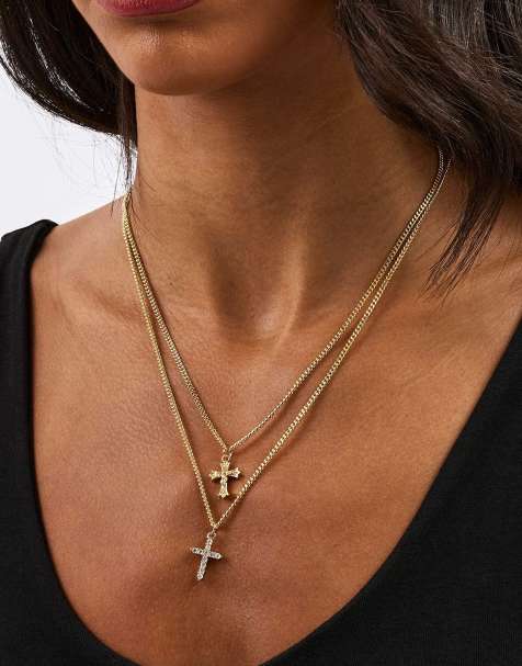 Cernucci Iced cross & crucifix necklace - 15mm in gold - view 1