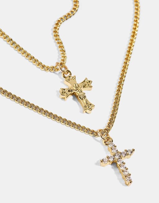 Cernucci Iced cross & crucifix necklace - 15mm in gold, 2 of 4