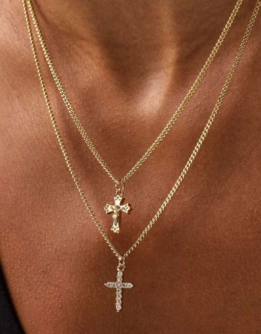 Cernucci Iced cross & crucifix necklace - 15mm in gold, 3 of 4