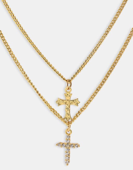 Cernucci Iced cross & crucifix necklace - 15mm in gold, 4 of 4