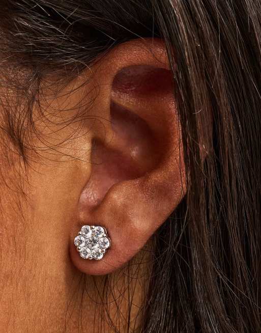 Cernucci Iced floral stud earrings - 8mm in gold, 2 of 2