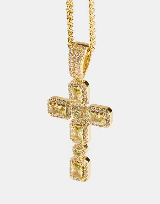 Cernucci Iced green gemstone cross cuban necklace - 40mm in gold, 3 of 3