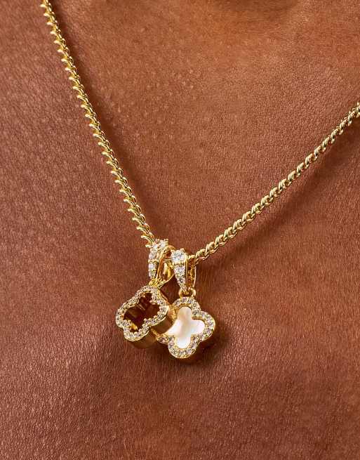 Cernucci Iced & mother of pearl double motif necklace - 10mm in gold, 3 of 4