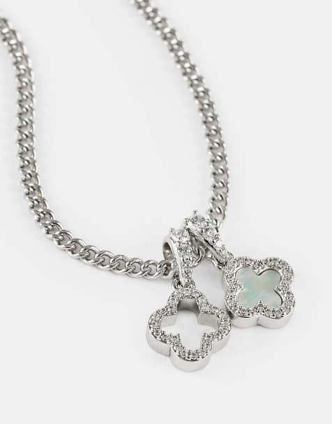 Cernucci Iced & mother of pearl double motif necklace - 10mm in silver - view 1