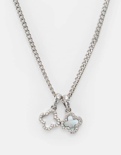 Cernucci Iced & mother of pearl double motif necklace - 10mm in silver, 2 of 3