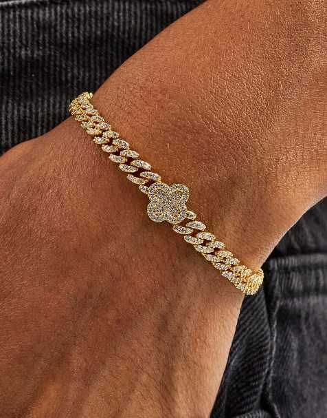 Cernucci Iced motif cuban link bracelet - 5mm in gold - view 1