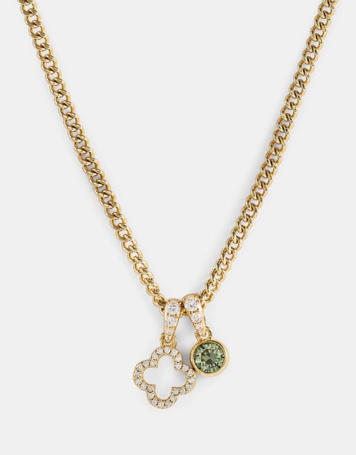 Cernucci Iced motif outline & green gemstone 10mm necklace in gold, 2 of 4