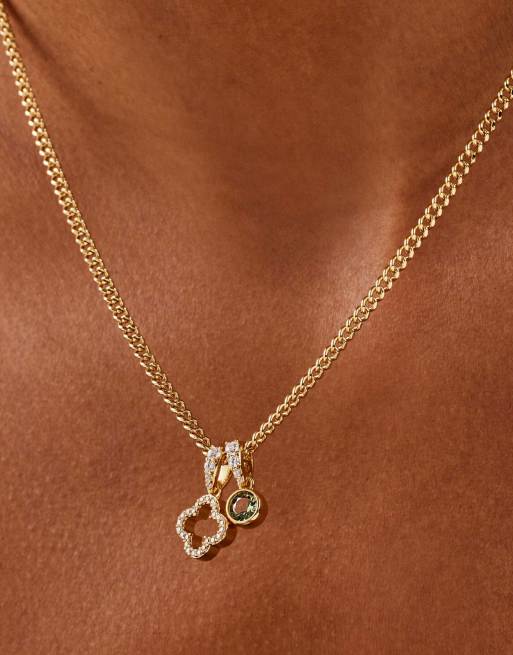 Cernucci Iced motif outline & green gemstone 10mm necklace in gold, 3 of 4