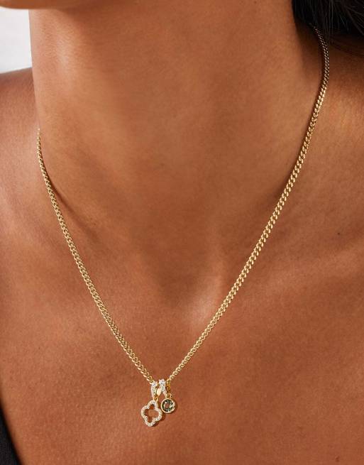 Cernucci Iced motif outline & green gemstone 10mm necklace in gold, 4 of 4
