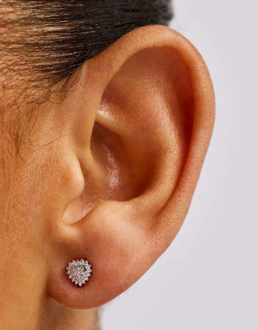 Cernucci Iced pave heart stud earrings - 6mm in silver, 2 of 2