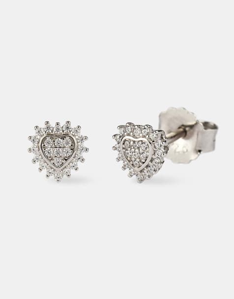 Cernucci Iced pave heart stud earrings - 6mm - white in silver - view 1