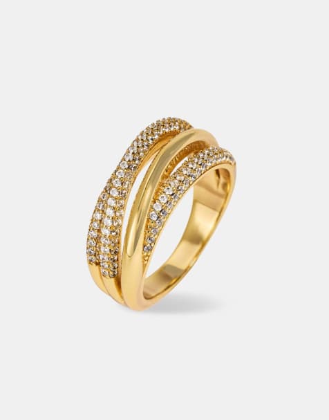 Cernucci Iced pave polished layered ring - 8mm in gold - view 1