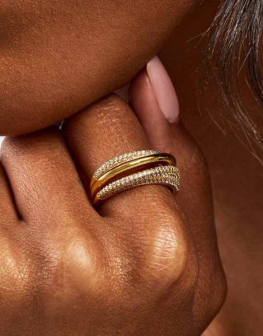 Cernucci Iced pave polished layered ring - 8mm in gold, 2 of 4