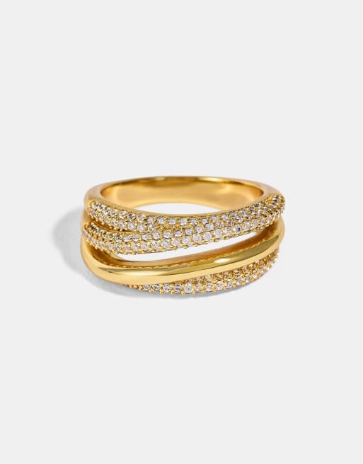 Cernucci Iced pave polished layered ring - 8mm in gold, 3 of 4