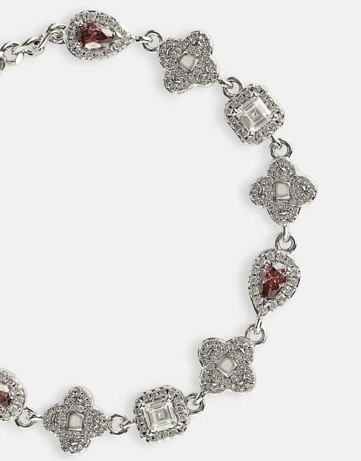 Cernucci Iced pink multi gemstone cuban bracelet - 3mm in silver, 3 of 3