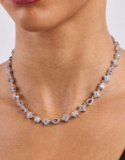 Cernucci Iced pink multi gemstone cuban chain - 3mm in silver - view 1