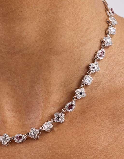 Cernucci Iced pink multi gemstone cuban chain - 3mm in silver, 3 of 4
