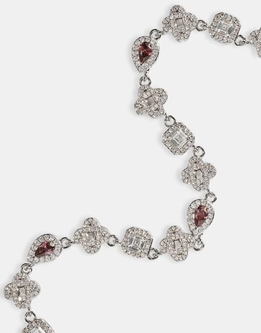 Cernucci Iced pink multi gemstone cuban chain - 3mm in silver, 4 of 4
