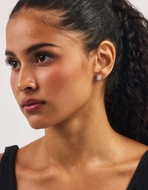 Cernucci Iced pink rectangle stud earrings - 8mm in silver, 3 of 3