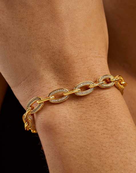 Cernucci Iced & polished link bracelet - 6mm in gold - view 1