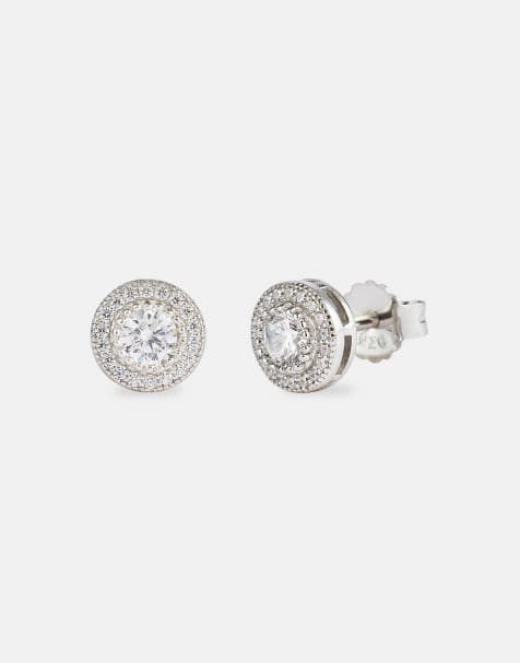 Cernucci Iced stone & pave round 8mm  stud earrings in silver - view 1