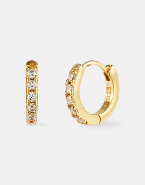 Cernucci Iced thin 12mm huggie earrings in gold - view 1